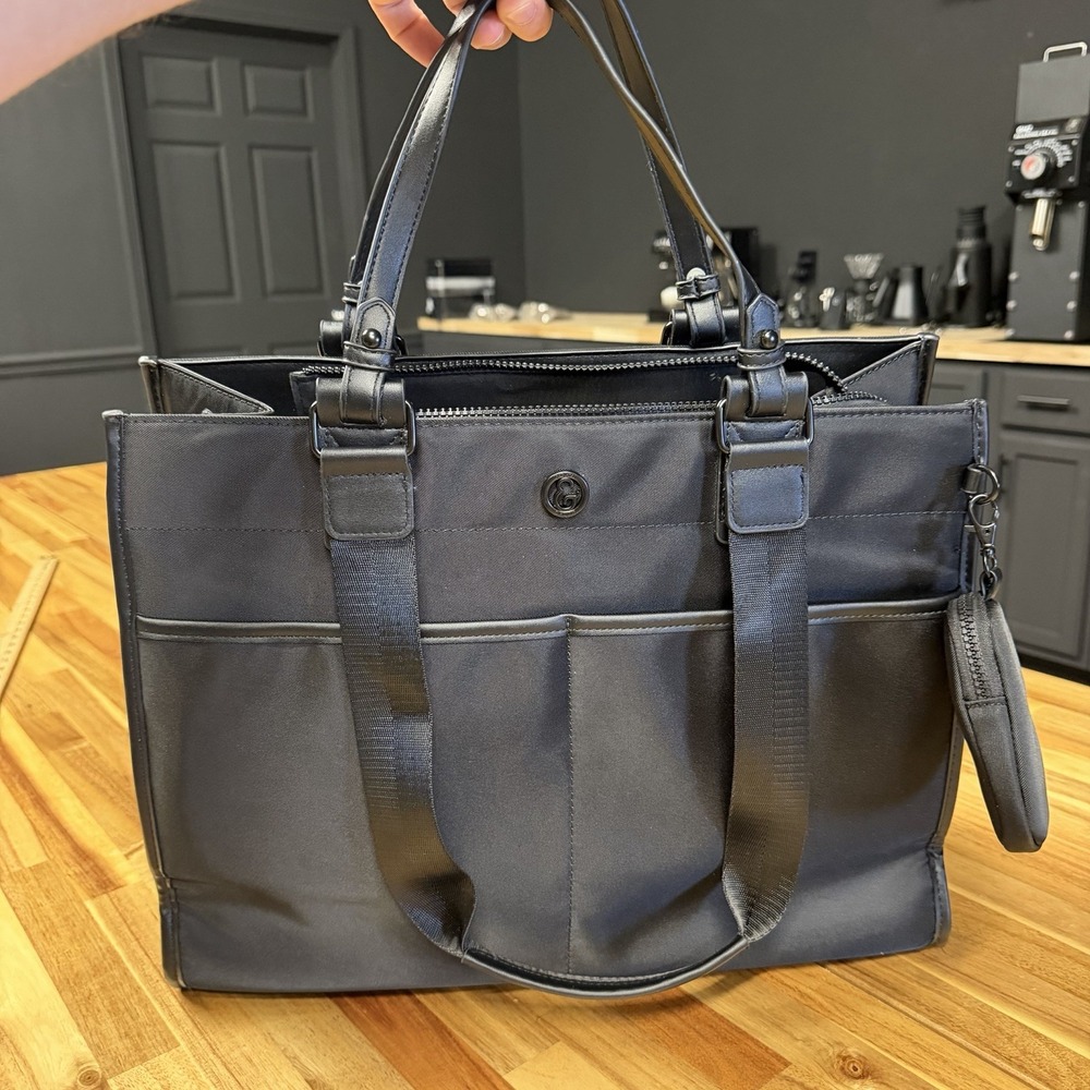 Joan & David The Karli Twill Nylon Square Tote Black Workbook Work Bag Travel